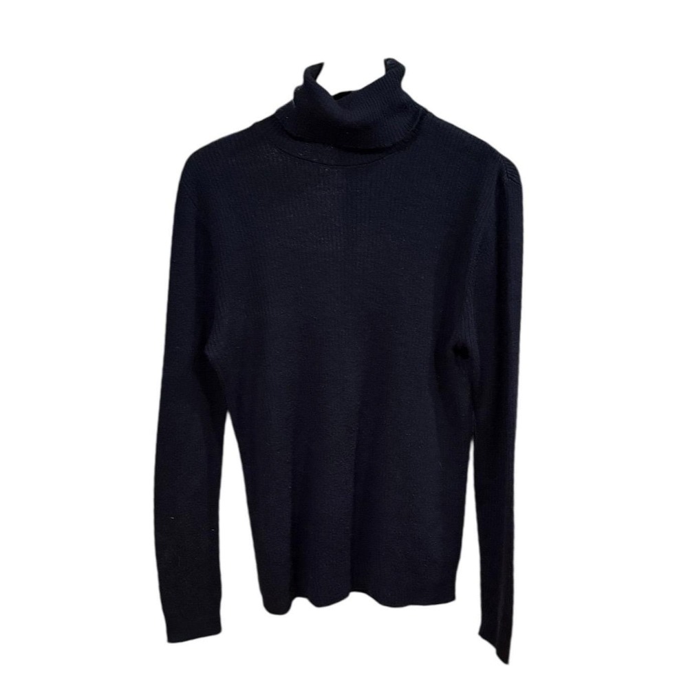 Vtg 60s Damon‎ Turtle Navy Ribbed Turtleneck Sweater Knit Top fitted Womens L